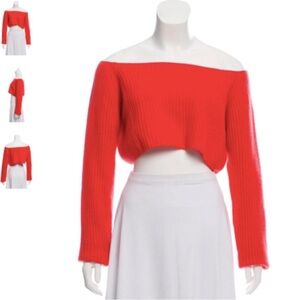 Baja East Cashmere Crop Coral Ribbed Off Shoulder Sweater- 2 (Designer)